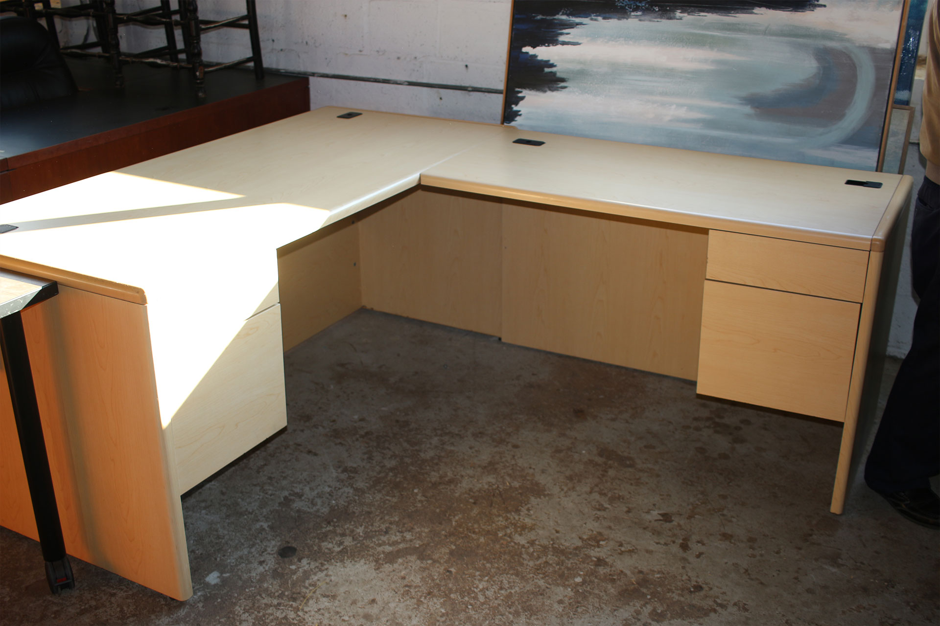 Blonde L Shape Desk Brown Office Solutions