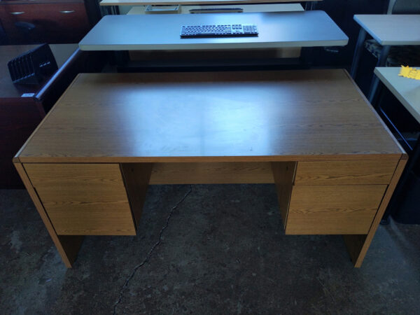 Double ped wood desk with credenza